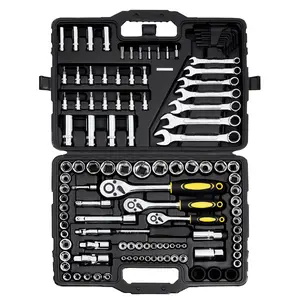 VEVOR 121-Piece Mechanics Tool Set, 1/4" 3/8" 1/2" Drive Sockets, SAE and Metric Mechanic Tool Kit with Bits, Wrenches, Ratchet Handle, Accessories, and Plastic Storage Case, for Automotive Repair