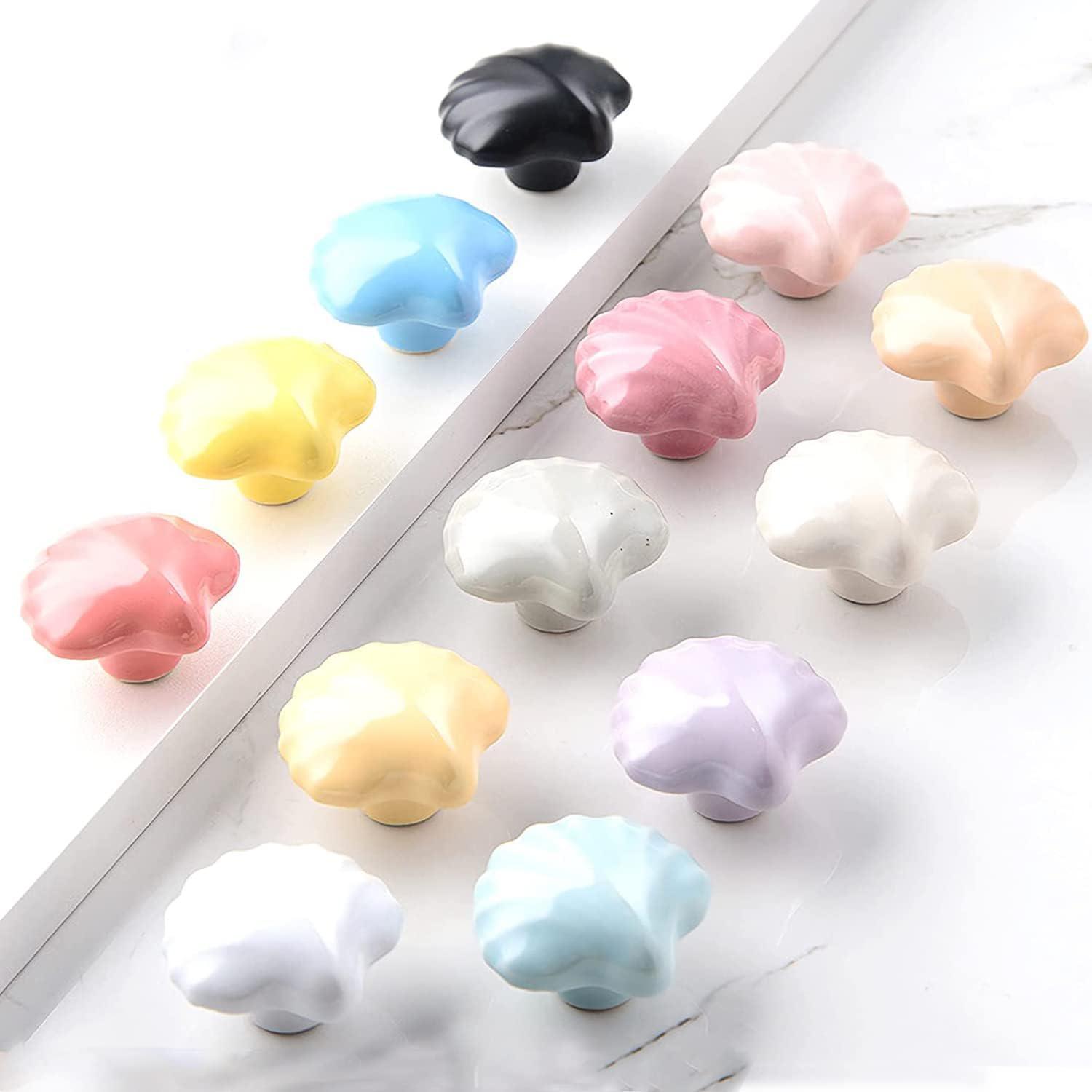 Shell Shaped Ceramic Knobs, Cabinet Dresser Drawers & Doors Pulls Handles with Screws, Furniture Knobs for Closet Cupboard Wardrobe