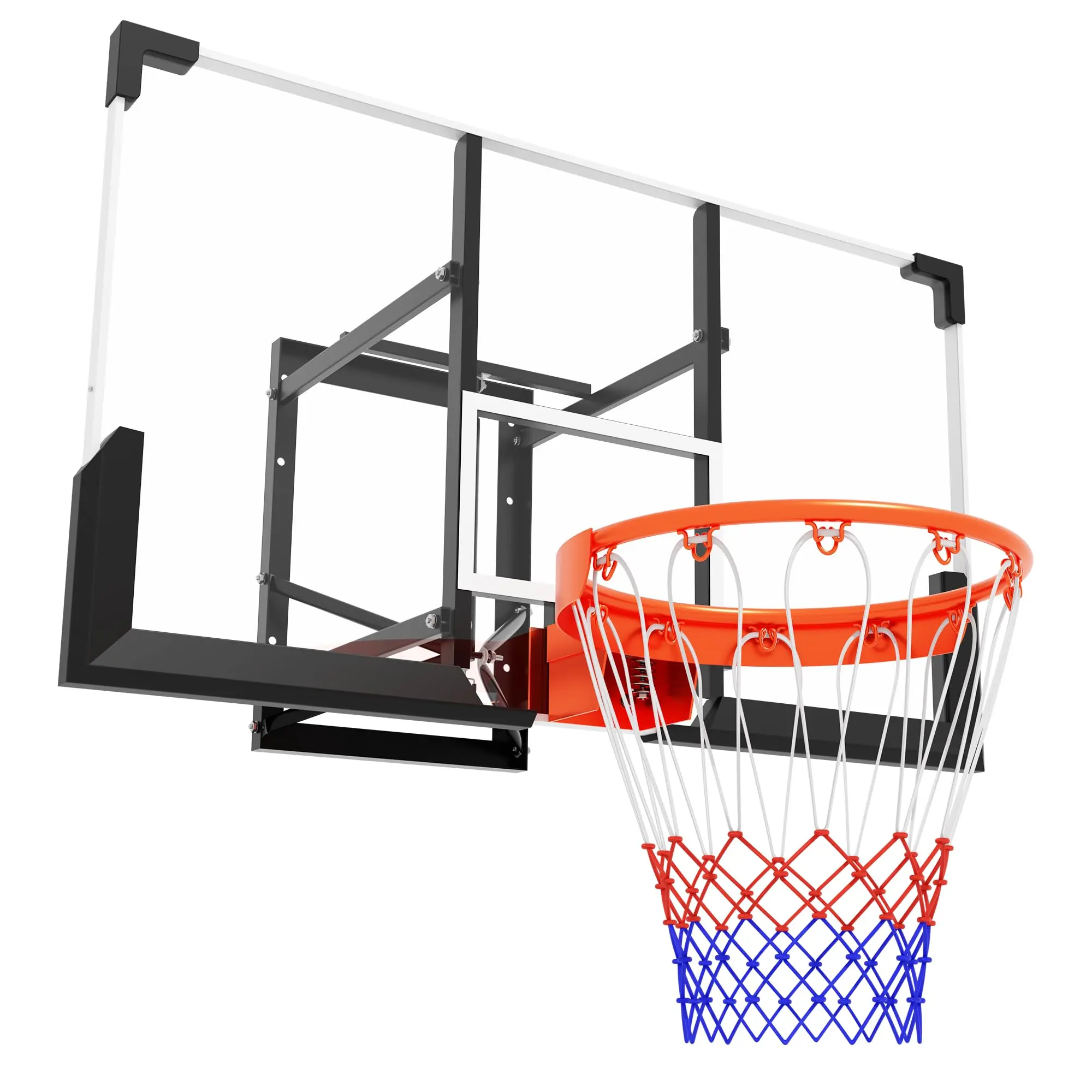 Wall Mounted Basketball Hoop – 48-54'' Shatterproof PC Backboard – 8-10 FT Adjustable Height Basketball Goal with 18 Inch Solid Rim for Indoor & Outdoor Use – Home, Gym, Backyard