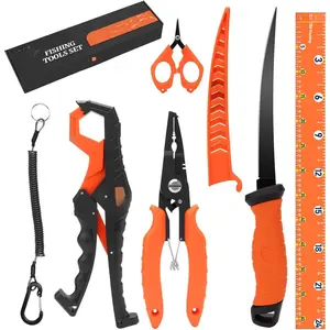 Fishing Tool Kit, Corrosion Resistant Fishing Gear and Equipment - Fishing Pliers, Fillet Knife, Fishing Scissors, Fish Lip Gripper, Fishing Ruler, Lanyard - Premium Fishing Tools  Men Women New model