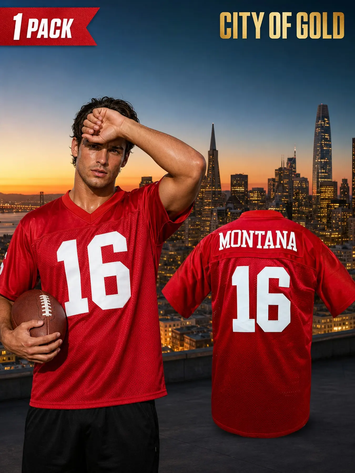 Men'S Rugby Jersey Shirt - Loose Fit V-Neck Sports Top with Number 16, All-Season Breathable Athletic Shirt for Training, Games, Casual Outfits - Red Rugby Uniform for Players & Fans