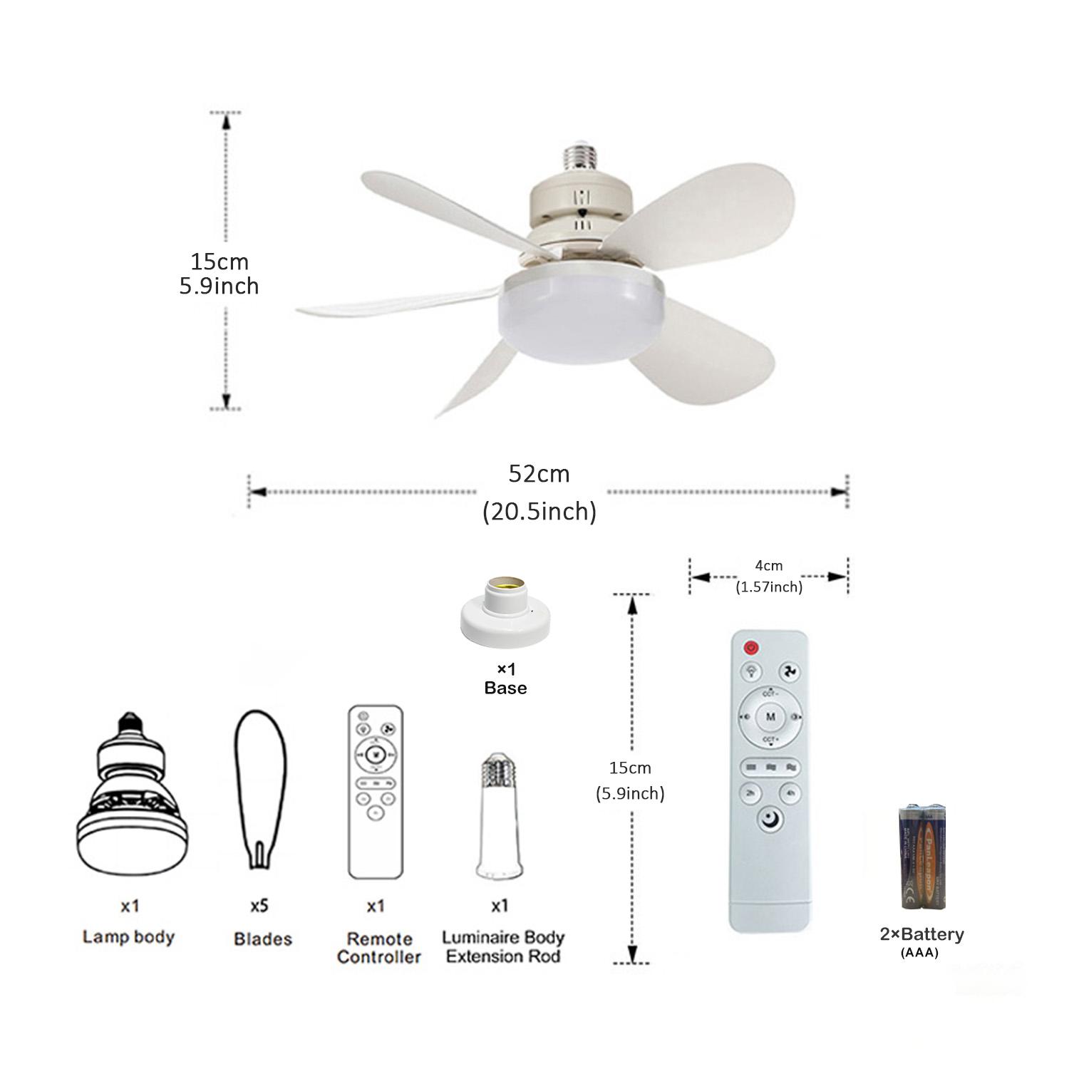 20.5 Inch Remote Control Ceiling Led Light Fan with Extension Pole, Tool-Free Installation, Energy-Saving Nightlight, Timer, Bedroom/living Room/kitchen