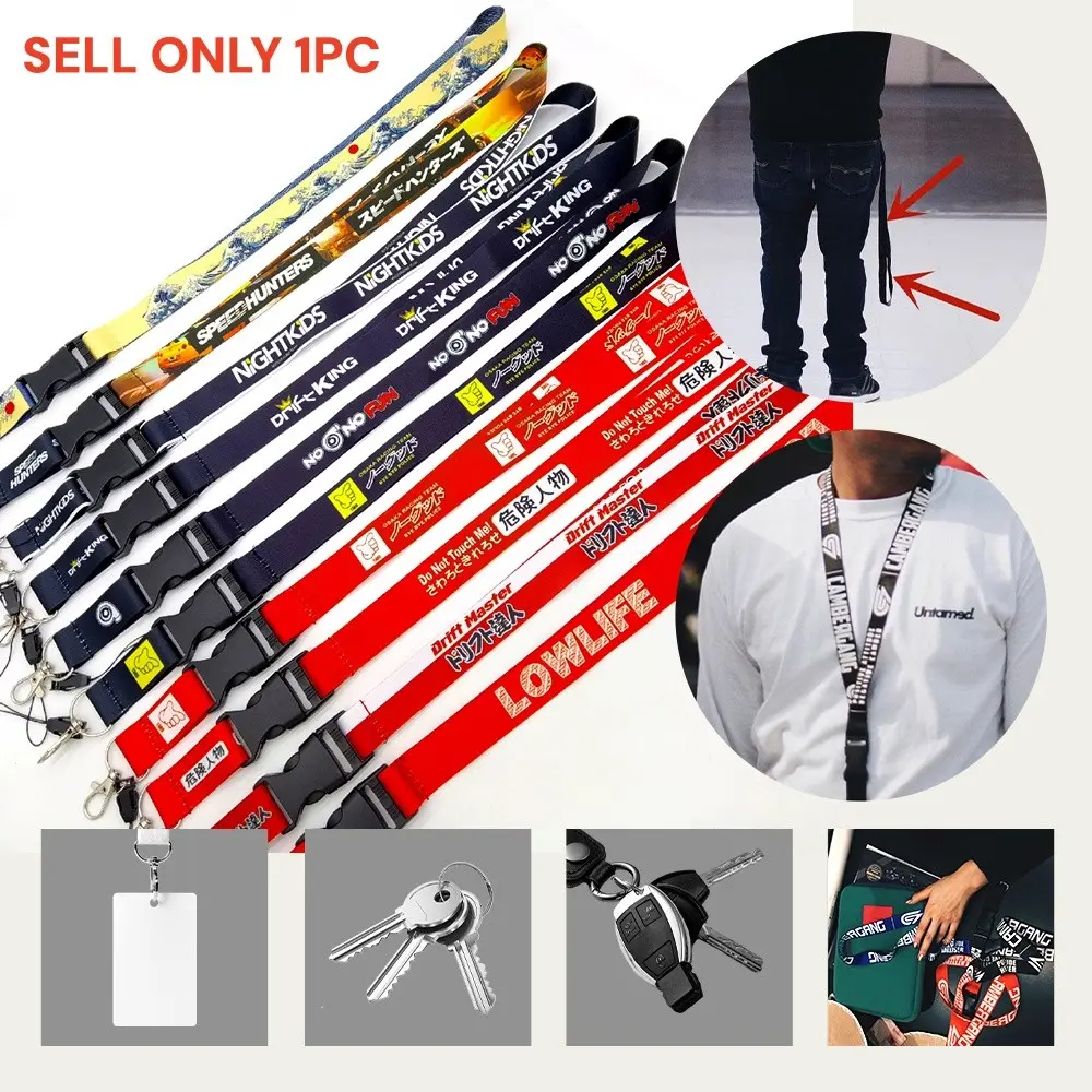 10 Styles Japanese Style JDM Neck Lanyard with Quick Release Detachable Safety Buckle, Japanese Racing Drift Print Long Neck Strap, Multi-use Lanyard for ID Badge Phone Car Keys, Great Wave Night Kids Drift King Design for JDM Enthusiasts