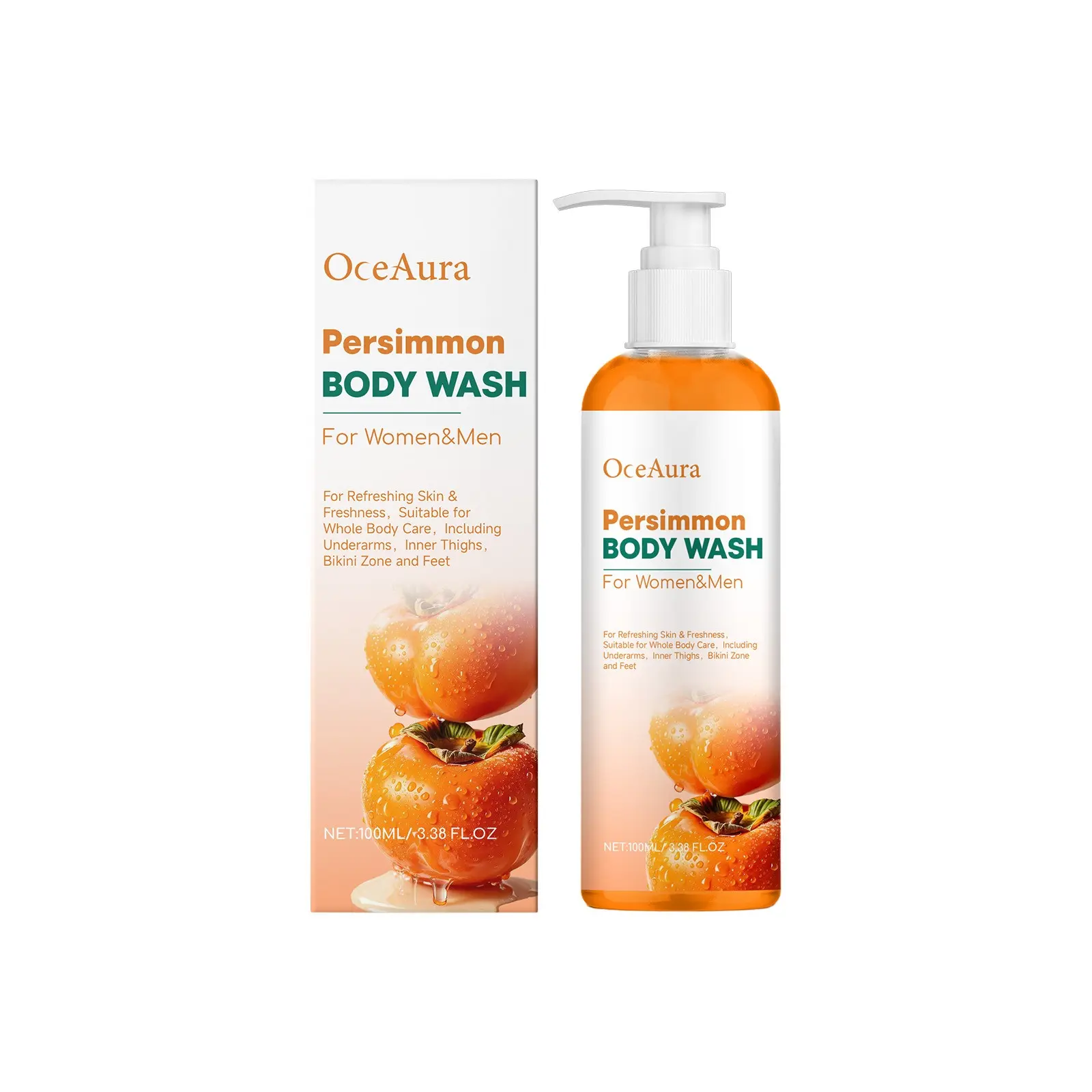 Persimmon Deodorizing Body Wash, Gentle Moisturizing Deep Cleanser, Removes Sweat & Body Odor, Non-Sticky Formula, Keeps Skin Fresh All Day