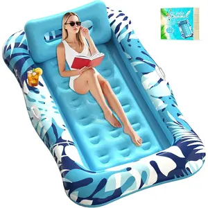 Pool Floats Adult,76"x48" XL Inflatable Tanning Pool Lounger Float with Pillow,4 in 1 Suntan Tub Sunbathing Raft Floatie Water-Filled Mattress Kids Pool Ball Pit,Perfect for River Party & Relax(Gift)