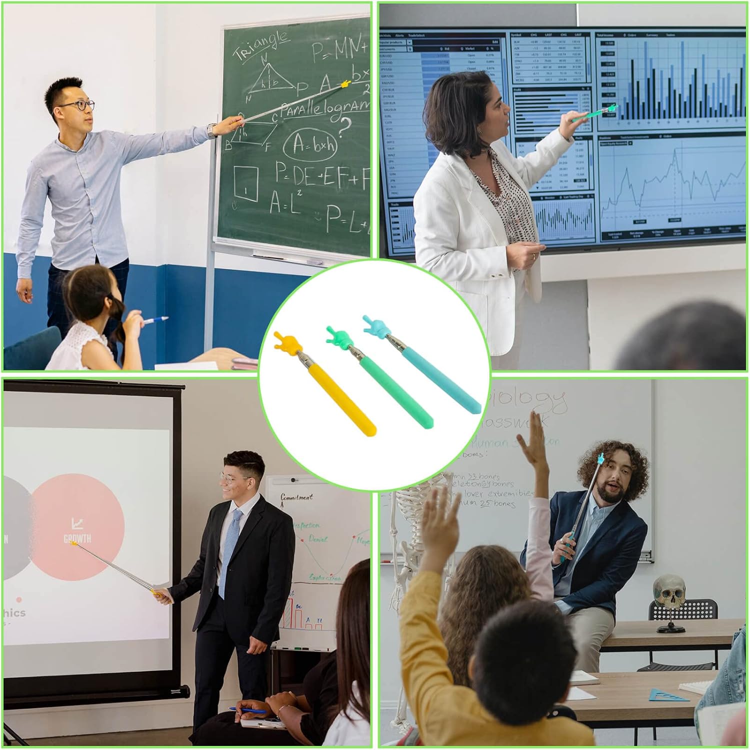 Retractable Finger Pointer Stick for Classroom: Extendable Telescopic Presentation Teacher Pointer Stick for Classroom Whiteboard Pointer (3 Pack)