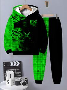 boys' fashion plaid long sleeve pullover sweater set, 3d print casual for spring & fall, ages 5+, outdoor wear