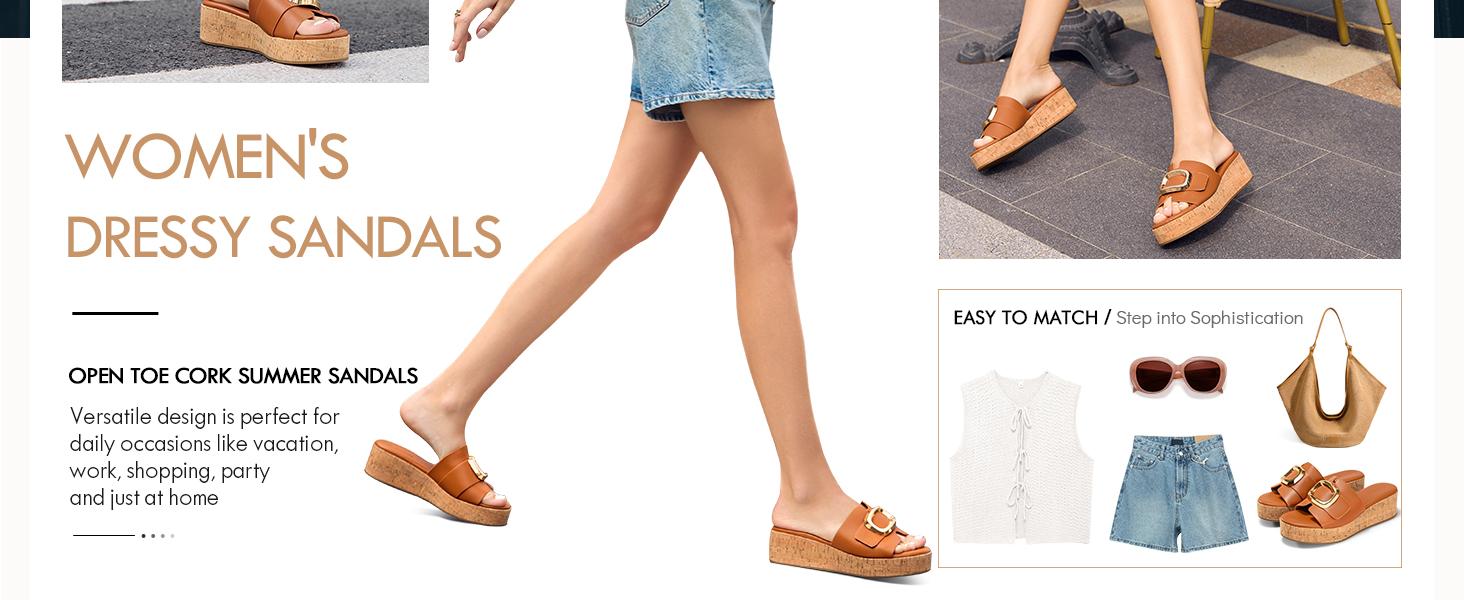Fashare Womens Platform Sandals Cork Beach Slip on Wedges Metal Buckle Slides Open Toe Summer Shoes