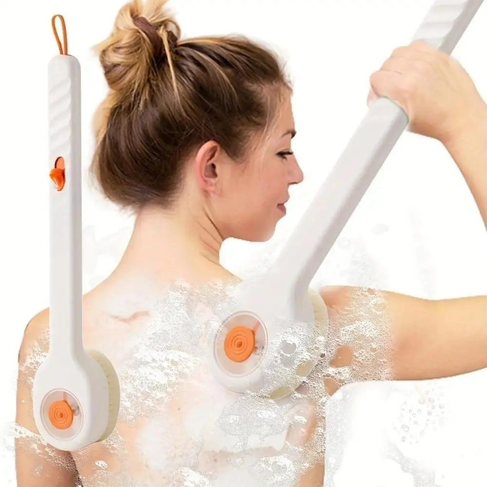 2-in-1 Shower Brush Bath Accessory - Long Handle Soft Bristle, Easy-to-Fill Press Button Soap Dispenser, Exfoliation, Deep Clean for Back/Scalp Massage, All Skin Types, Mess-Reducing Home Spa Gift for Men, Bath Brush, Cleansing