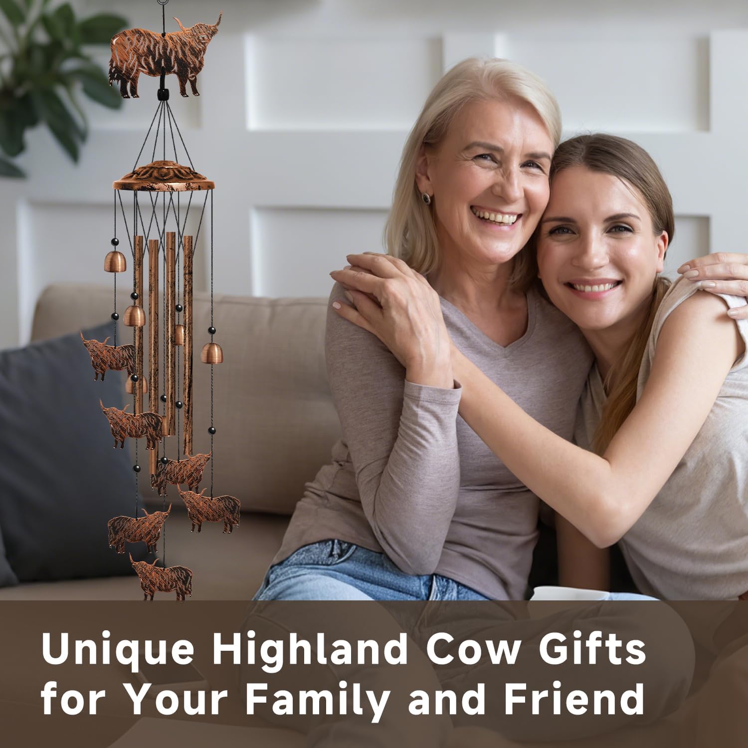 Highland Cow Wind Chimes for Outside, Highland Cow Gifts for Women/Men/Mother/Father, Metal Windchimes for Birthday/Christmas/Thanksgiving, Cow Decor for Patio, Garden,Yard,