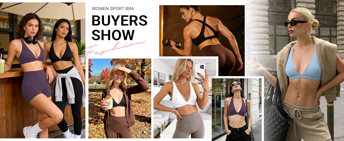 Sports Bras for Women Deep V Neck Criss Cross Bra Wafiya Padded Low Impact Workout Gym Crop Top