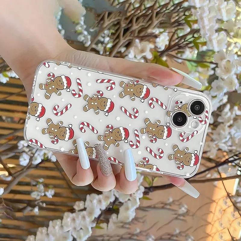 Transparent Christmas gingerbread man patterned phone case, comfortable to the touch, suitable for iPhone 17/16/15/14/13/12/11/X/XS/XSMAX, drop-proof and scratch-resistant, a holiday gift for friends, family, and yourself