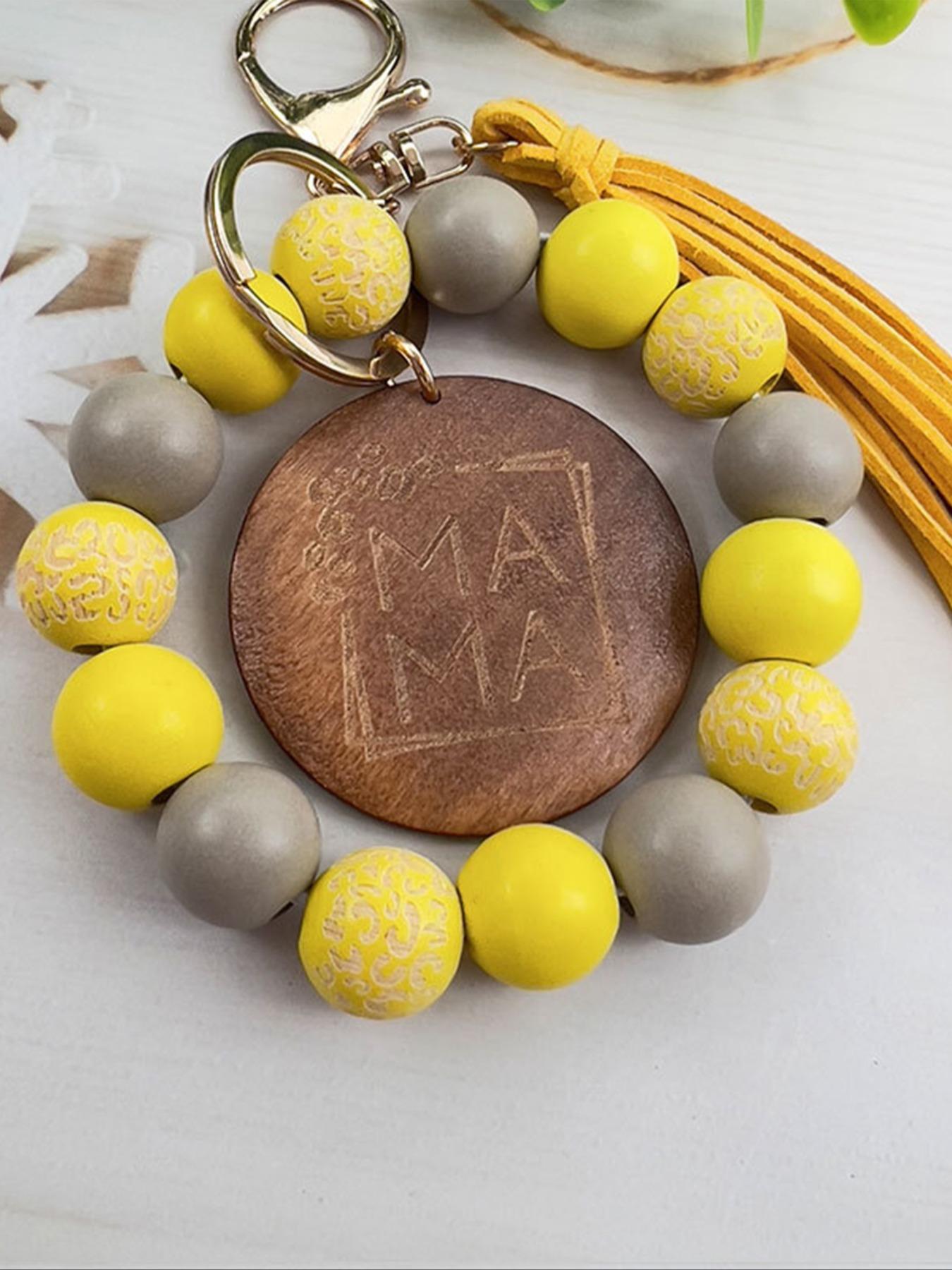 1/5pcs Handmade Wooden Bead Keychain with Leopard Print and Polka Dots, Sport Punk Theme, Mother's Day Gift, Women's Decorative Accessory, Keychain Bag Pendant