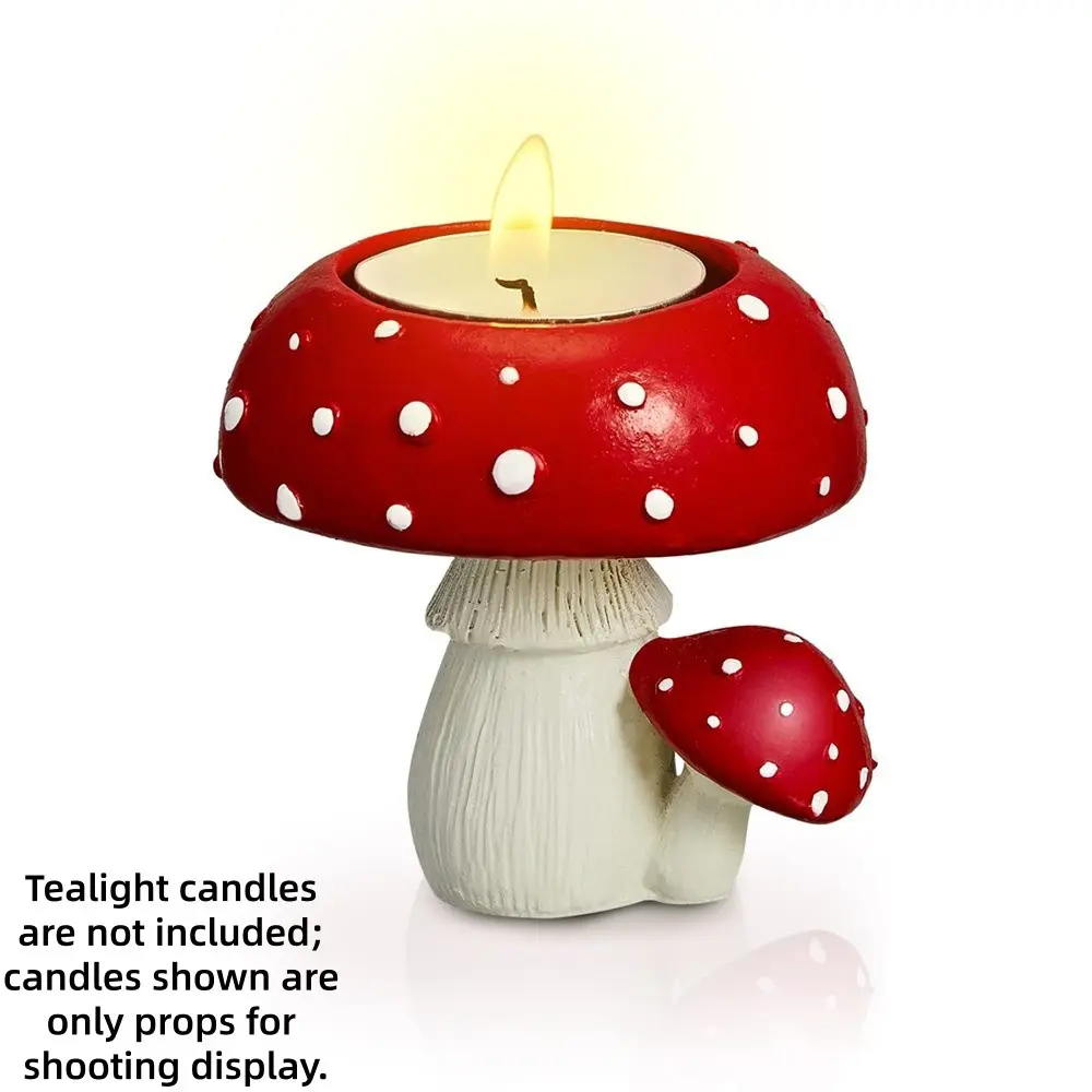 Resin Mushroom Tealight Candle Holder, Cute Spotted Amanita Candlestick, Farmhouse Cottagecore Decor, Rustic Desktop Ornament, Home Decoration Gift, Candlestick Holders