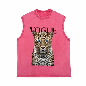 Sleeveless tank top with a vintage-style washed leopard graphic