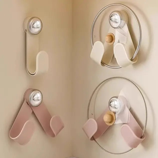 Cream-colored suction cup pot lid rack, multifunctional kitchen cutting board storage rack, adjustable wall-mounted no-drill shelf for home use