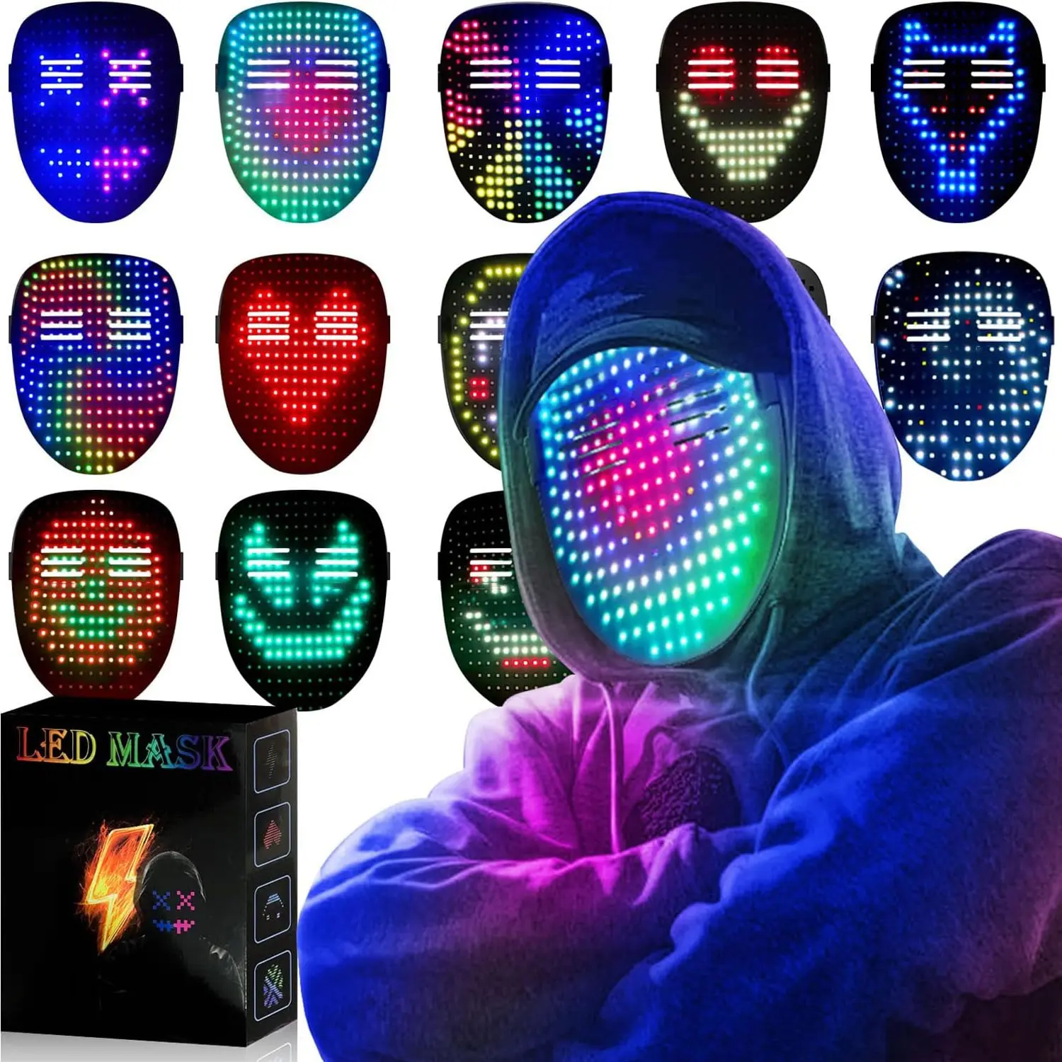 LED Light Up Mask with Gesture Sensing,Perfect Gifts for Teen Boys | Cool Toys & Gift for Kids & Adults, Rechargeable, 50 Patterns, Long Battery Life, Ideal for Halloween, Birthday, Christmas
