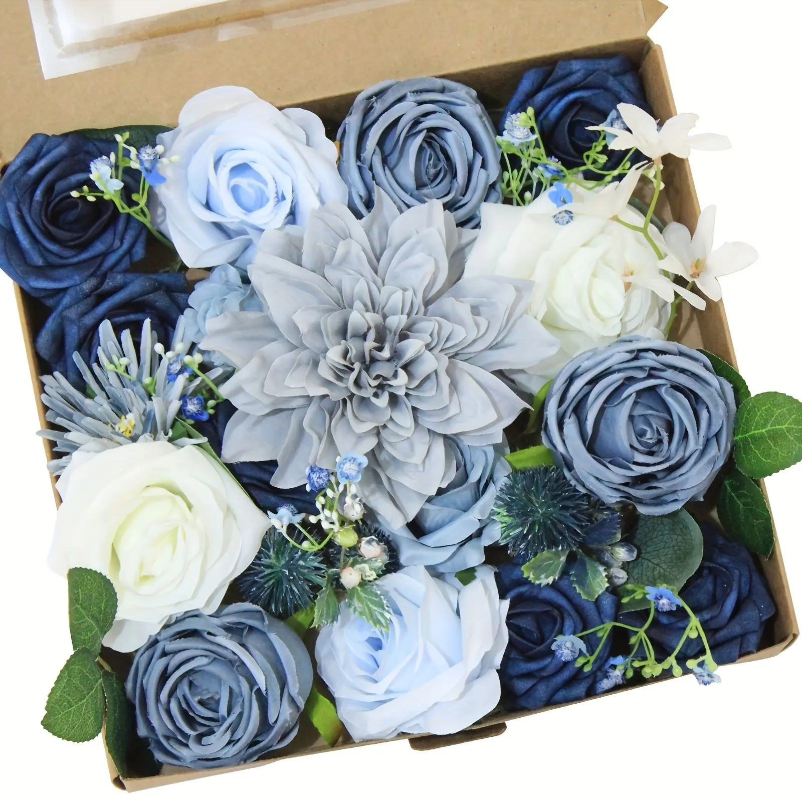 Blue Artificial Flowers Box, Decorative Fake Flower, Rose Fake Flowers, Fall Wedding Decor, DIY Wedding Bouquets, Table Centerpieces, Birthday, Graduation, Christmas Decor
