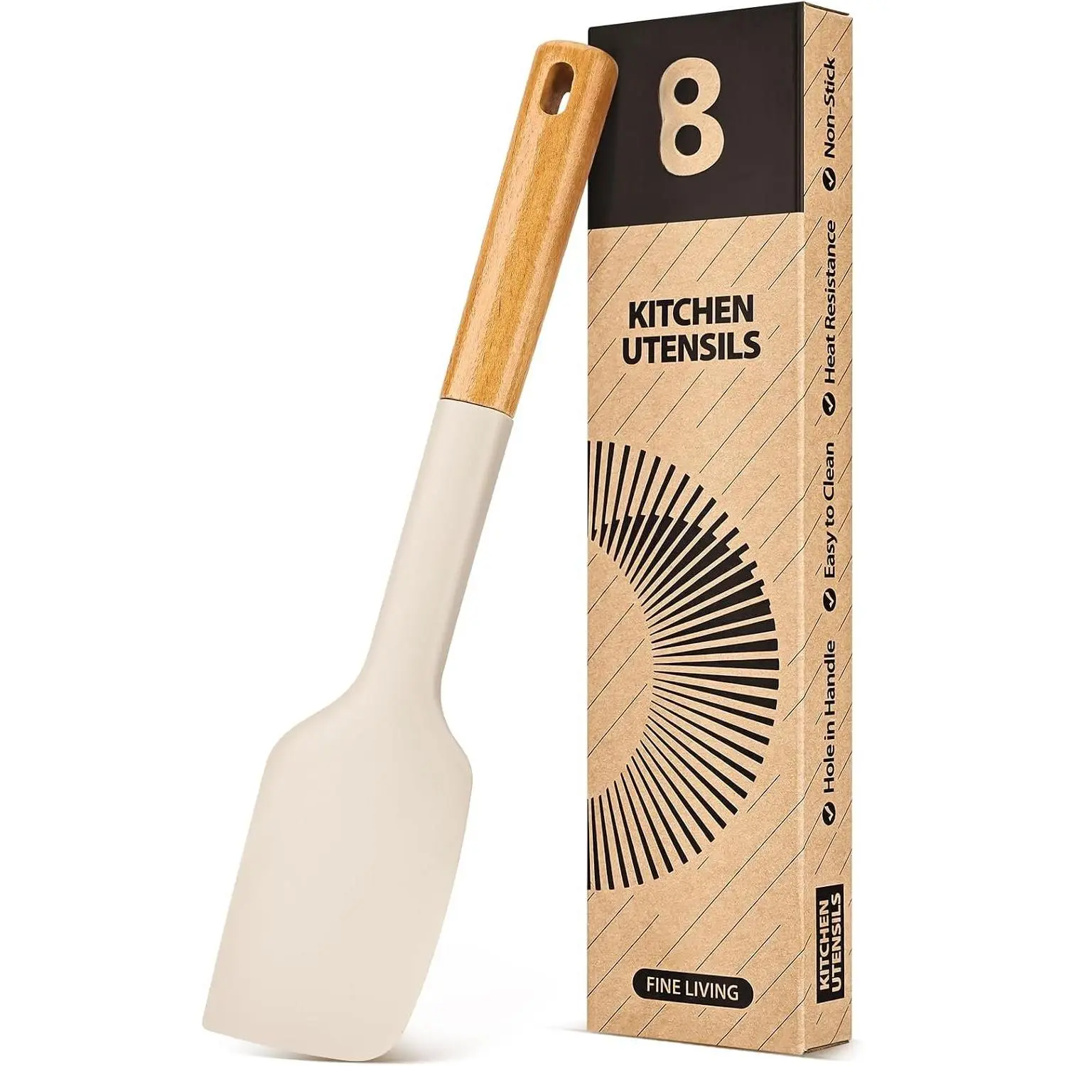 Heavy-Duty Spatula, Rubber Scraper for Nonstick Cookware |  for Tough Mixing and Stirring, Sturdy  Matte , Wooden Handle, Khaki