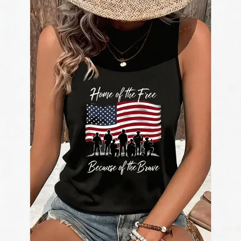 Women's Patriotic Tank Tops, Sleeveless Freedom Message Graphic Top in a Soft Poly-Cotton-Spandex Blend - Breathable Casual Women's Clothes with a Comfortable Fit, Fits, Day, Printed, Fashion, Vest, Tank Tops For Women