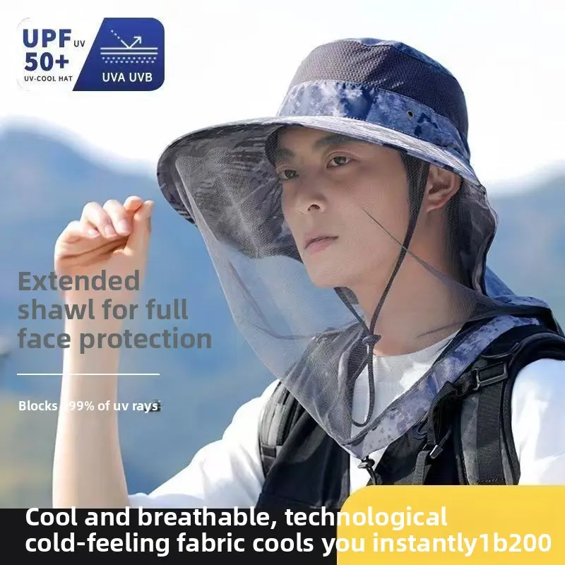 Anti Mosquito UV Mesh Sun Hat Full Face Cover For Fishing Hiking