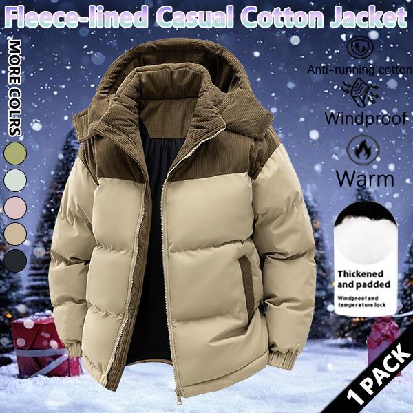 Winter hooded casual fleece-lined men's coat,removable hood,warm color-blocked cotton jacketcouples' style winter cotton coat, outerwear top. SpringStatements