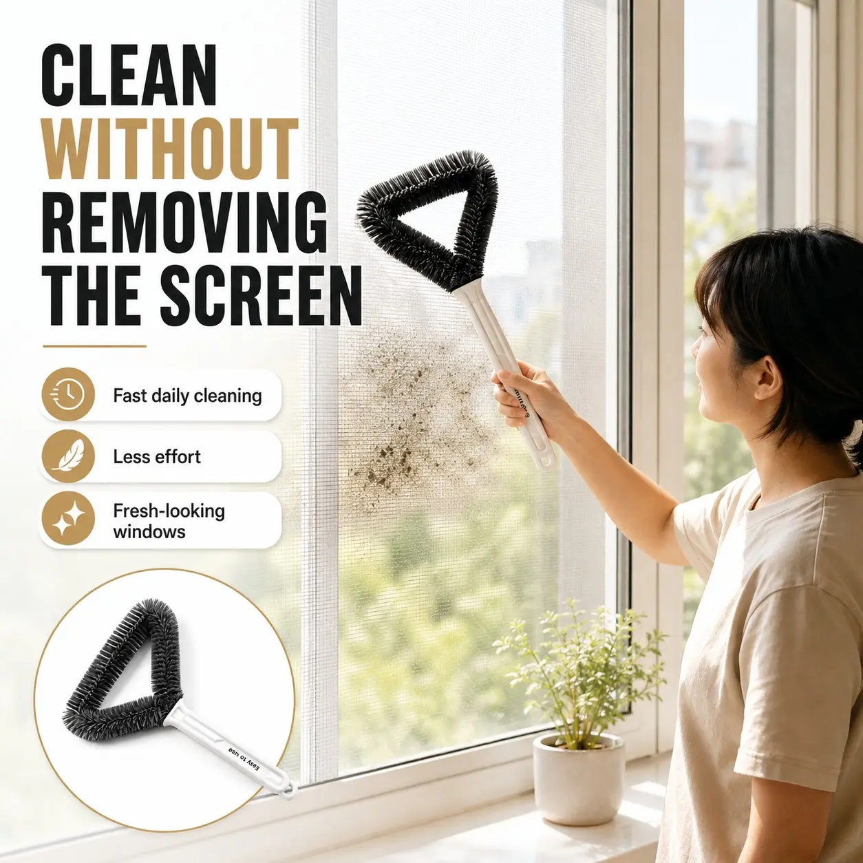 Triangle Window Screen Cleaner Brush, No Need to Remove Screens, Deep Dust Removal Tool for Windows, Fans, and Vents, Window Cleaning Tool