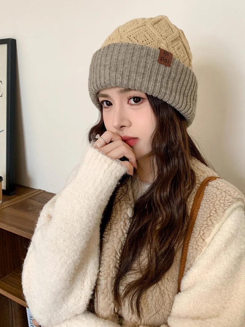 New Women Fashion Slouchy Winter Hats Various Wearing Method Reversible Beanie Hat Thick Knitted Hats