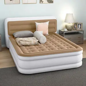 Aobtkel Queen Size Air Mattress with Built-in Headboard and Inflation Pump, 18in Deluxe Flocked Top Air Mattress, Sturdy Blow-Up Bed for