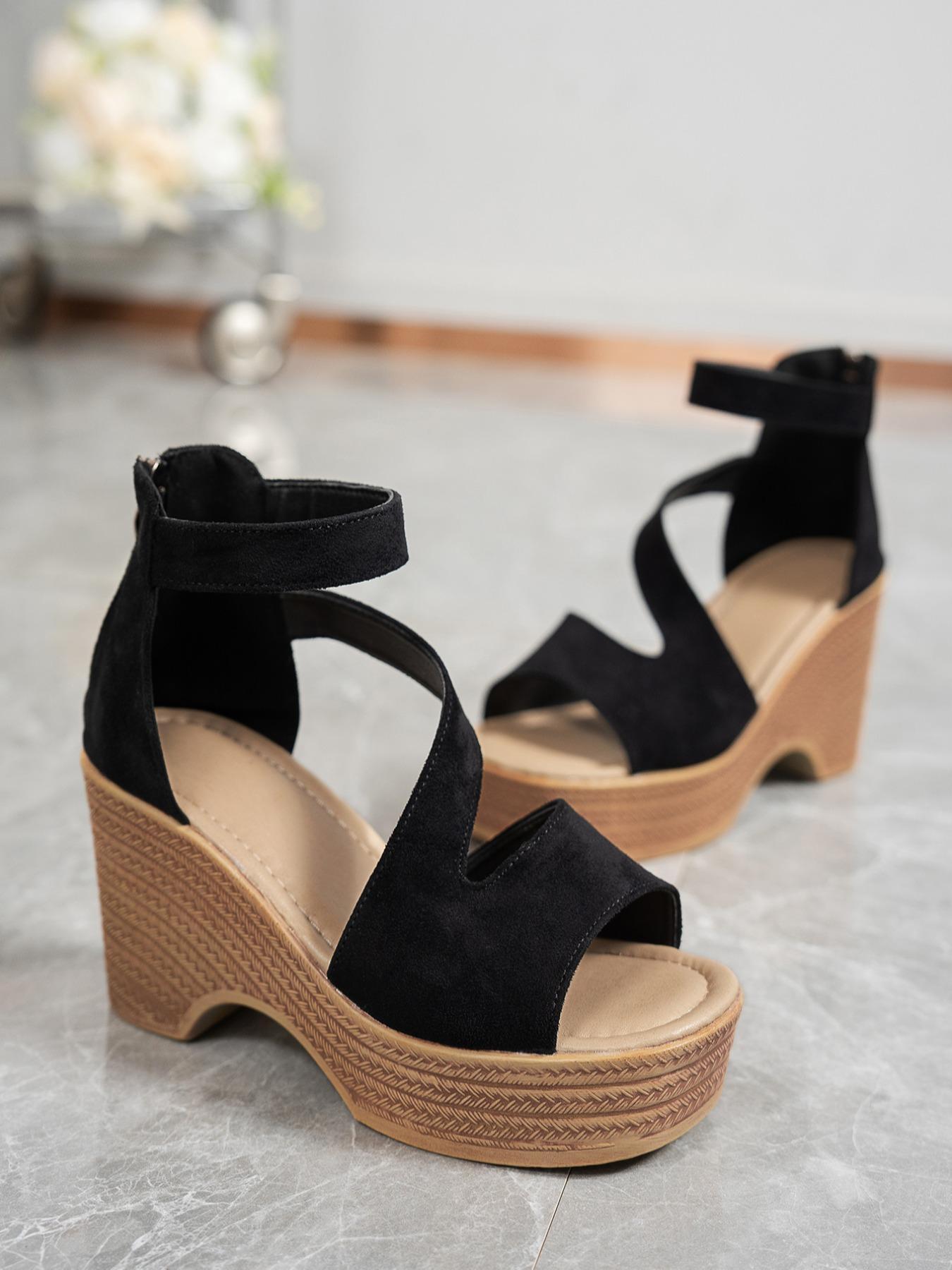 Women's Fashionable Solid Color Boho Style Wedge Sandals, Casual Comfortable Sandals for Beach, All-match Commuter Shoes for Work & Daily Wear