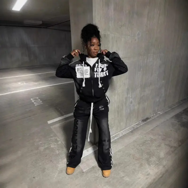 2026 Hooded Sweatshirt Set Fashion Casual Long Pants Printed Hip Hop Rock Unisex Sweatshirt Jacket