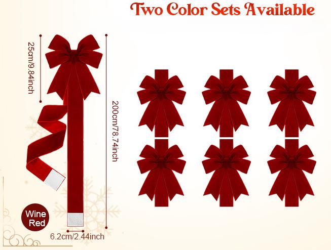 5 Pcs Burgundy Velvet Christmas Cabinet Ribbons Bows for Kitchen 78.7 Inch Large Christmas Door Ribbon Cabinet Bows for Gifts Xmas Tree Home Wall Furniture Party Decorations