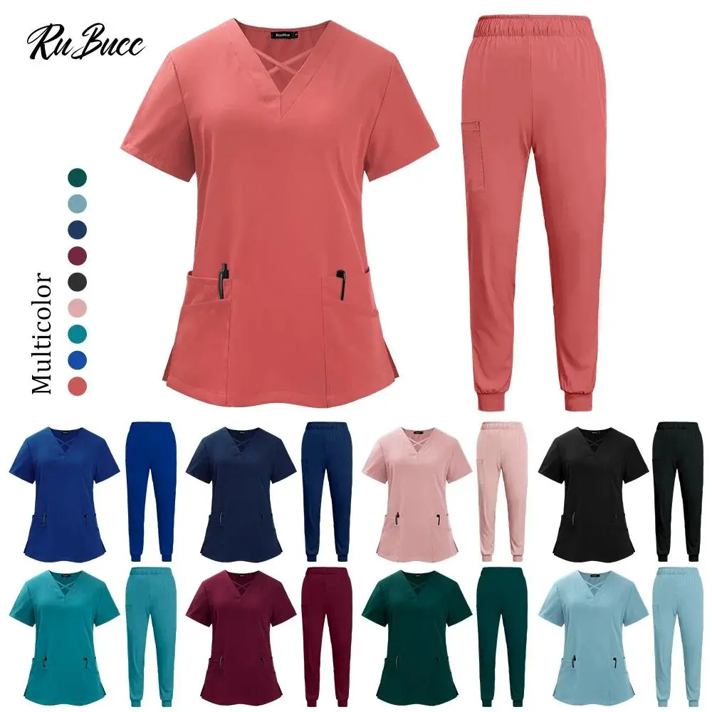 Operating Room Medical Uniform Scrubs Set Wholesale Short Sleeve Nursing Work Clothes Nurse Accessories Tops Pants Surgical Suit
