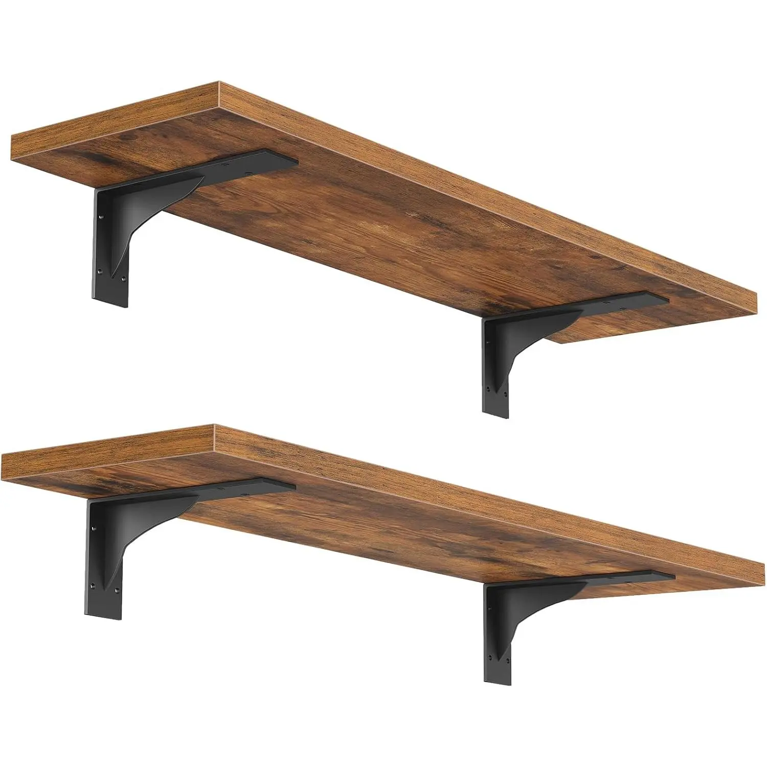 Floating Shelves for Wall, 15.7" Wall Mounted Shelves Set of 2,  Storage Shelf with Metal Brackets, Wooden Shelf for Living Room, Bedroom, Bathroom, Rustic Brown and Black BF42BJP201G1