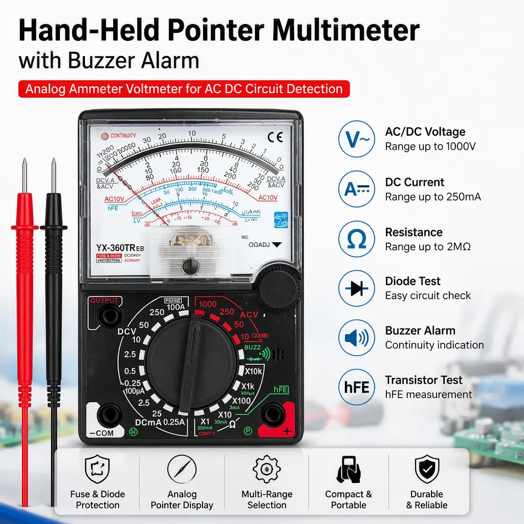 Multi‑Measurement Analog Pointer Multimeter with Buzzer, Practical Ammeter Voltmeter Tester for Electronic Repair Work