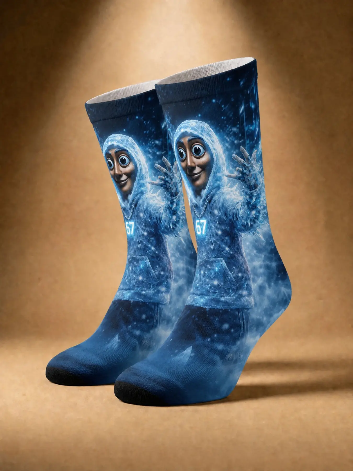 1 Pair BIIHUDU Men's Italian Brainrot Socks—Yellow “tung tung tung sahar” Print, Mid-Calf Socks: Cartoon, Cute, Soft, Breathable, Fashionable, Casual, Streetwear, Unique, Halloween, 360° All-Over Print Design