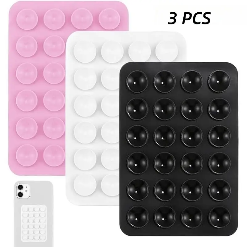 3pcs Silicone Mobile Phone Suction Cups with 24 Adhesive Pads, Easy to Clean, Enhanced Grip, Suitable for Various Surfaces