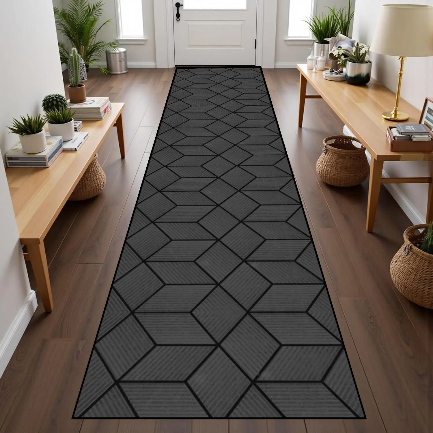 Deep Geometric Kitchen Rug, Non-Slip Waterproof Easy Clean, Soft Long Strip Mat for Hallway Bedroom Balcony, Boho Style Decor, Hallway Runner Rug