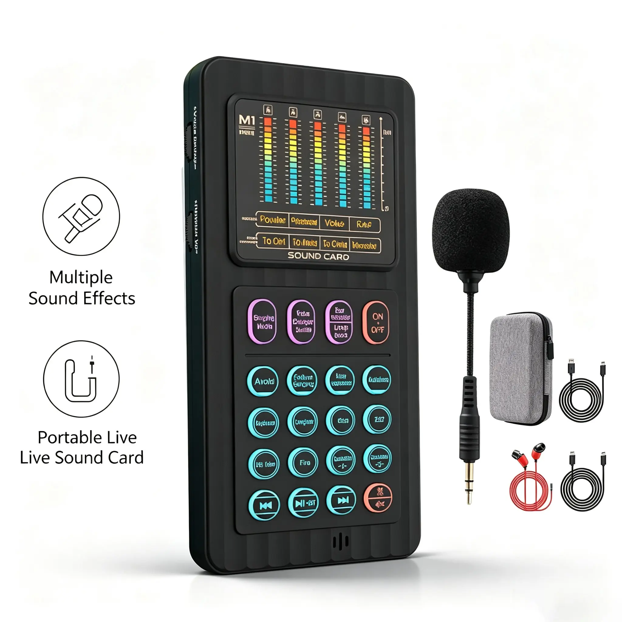 Portable Handheld Live Sound Card, Multi-Function Mixer with Voice Changer and Various Effects, Ideal for Mobile, PC, Streaming, Karaoke, Podcast Recording