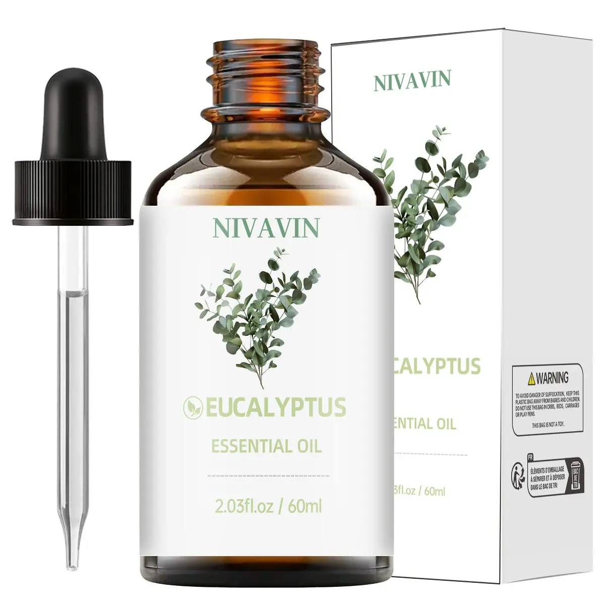 NIVAVIN Eucalyptus Oil 60ml Aromatherapy Essential Oil, Aromatherapy Oils, 100% pure natural plant extracts. Invigorates mind, purifies air, long-lasting fragrance. Suitable for home, office, great gift