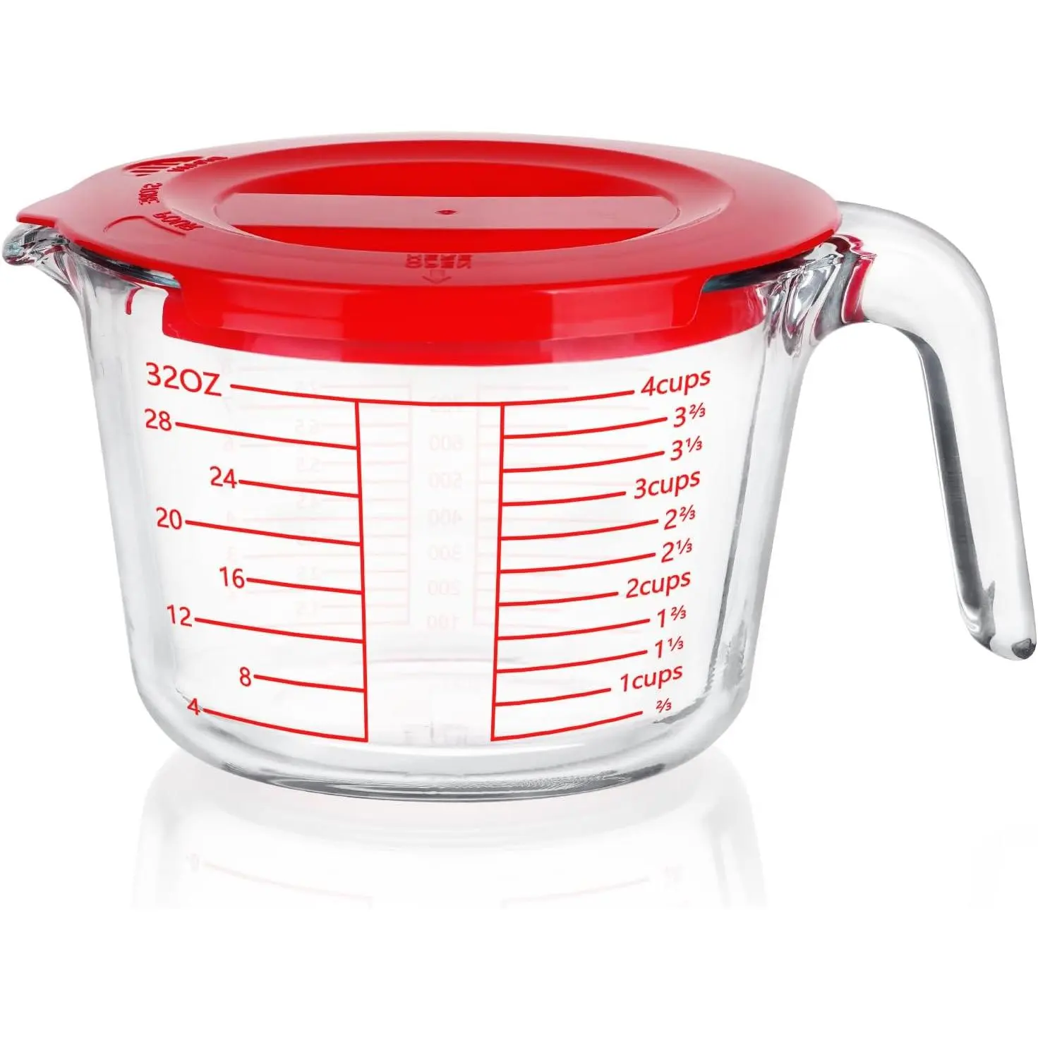 Glass Measuring Cup 4-Cup Measuring Cups with Lids, Measuring Jugs with Handle Liquid Measuring Cups for Prepping, Baking and Cooking, Freezer and Microwave Safe