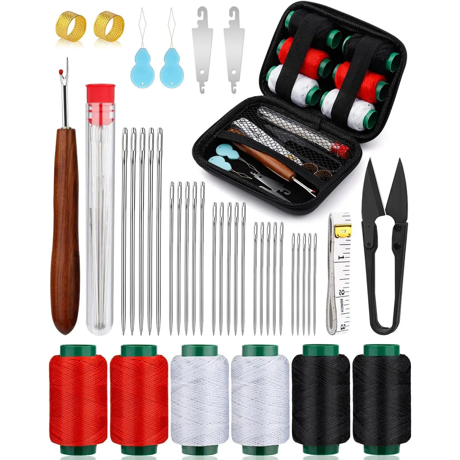 40 count Sewing Kit, Steel  for Hand Sewing with Threads | Sewing Kit for Adults with Sewing  Storage Bag Thimbles Seam Rippers for Repair Clothing (Red/White/Black Thread)