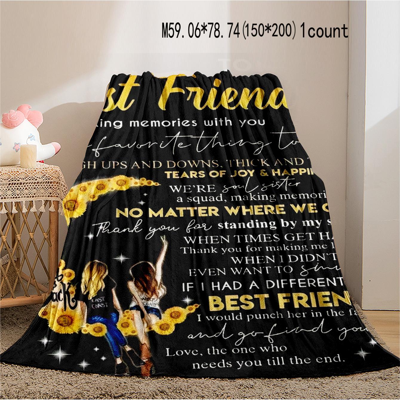 Letter & Sunflower & Moon Pattern Inspirational Blanket, Soft Throw Blanket, Air-conditioned Room Blanket, Warm Nap Blanket for Home & Office, Gift for Best Friend