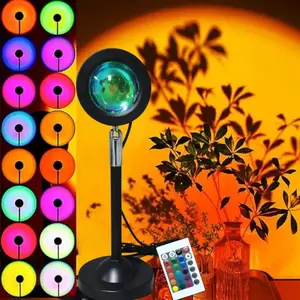 1pc Sunset Lamp RGB Desk Light Color Changing Bedside Lamp for Bedroom Party Photography Decorative Atmosphere Romantic Gift Ambient Lighting RGB Atmosphere Lights Multifunctional Adjustable RGB Lighting Home Decor Light