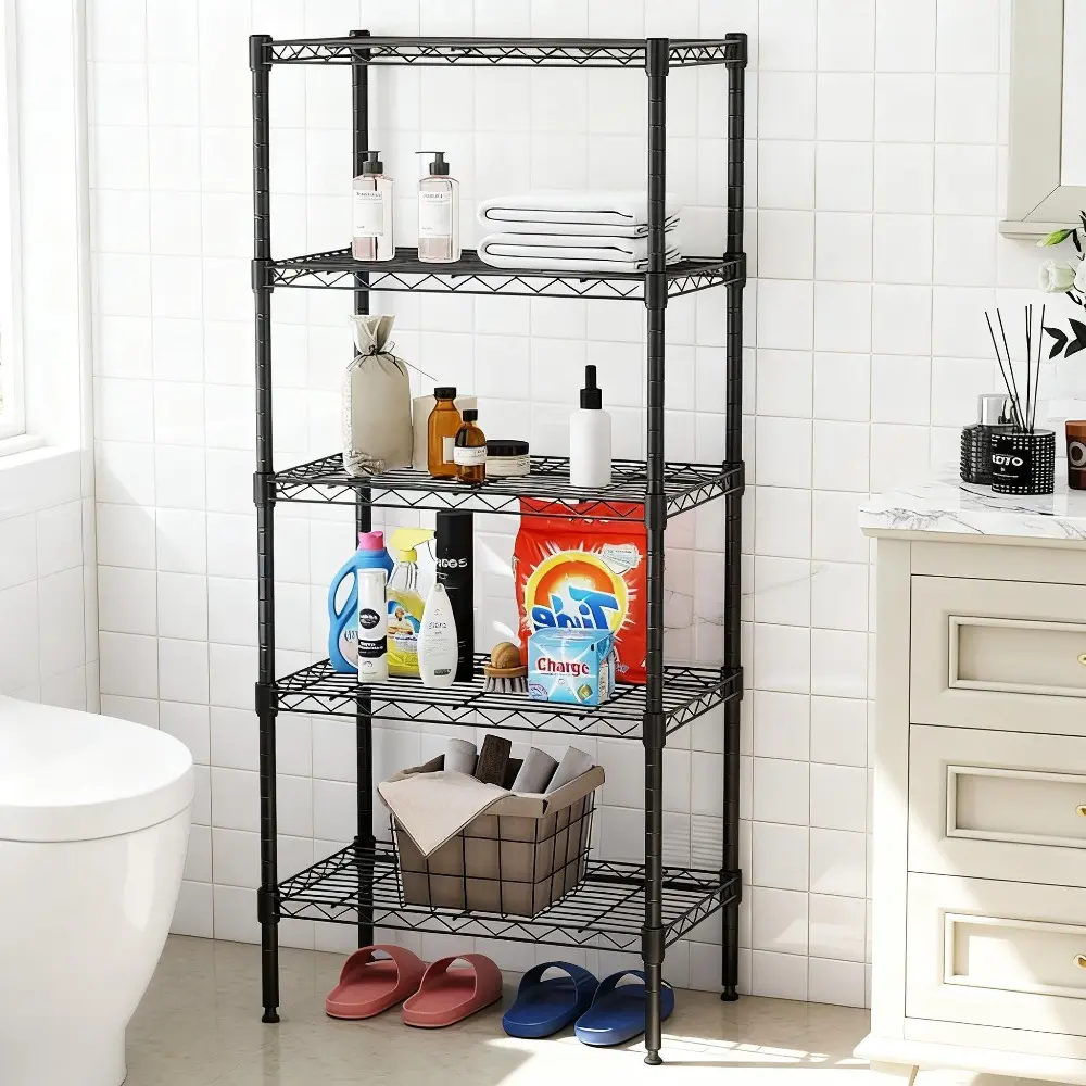 2/3/4/5-Tier Heavy-Duty Adjustable Metal Wire Storage Shelves, Sturdy Steel Standing Utility Storage Rack, Multi-purpose Organizer Shelving Unit, Perfect for Kitchen, Bathroom, Pantry, Garage and Workshop Storage Organization
