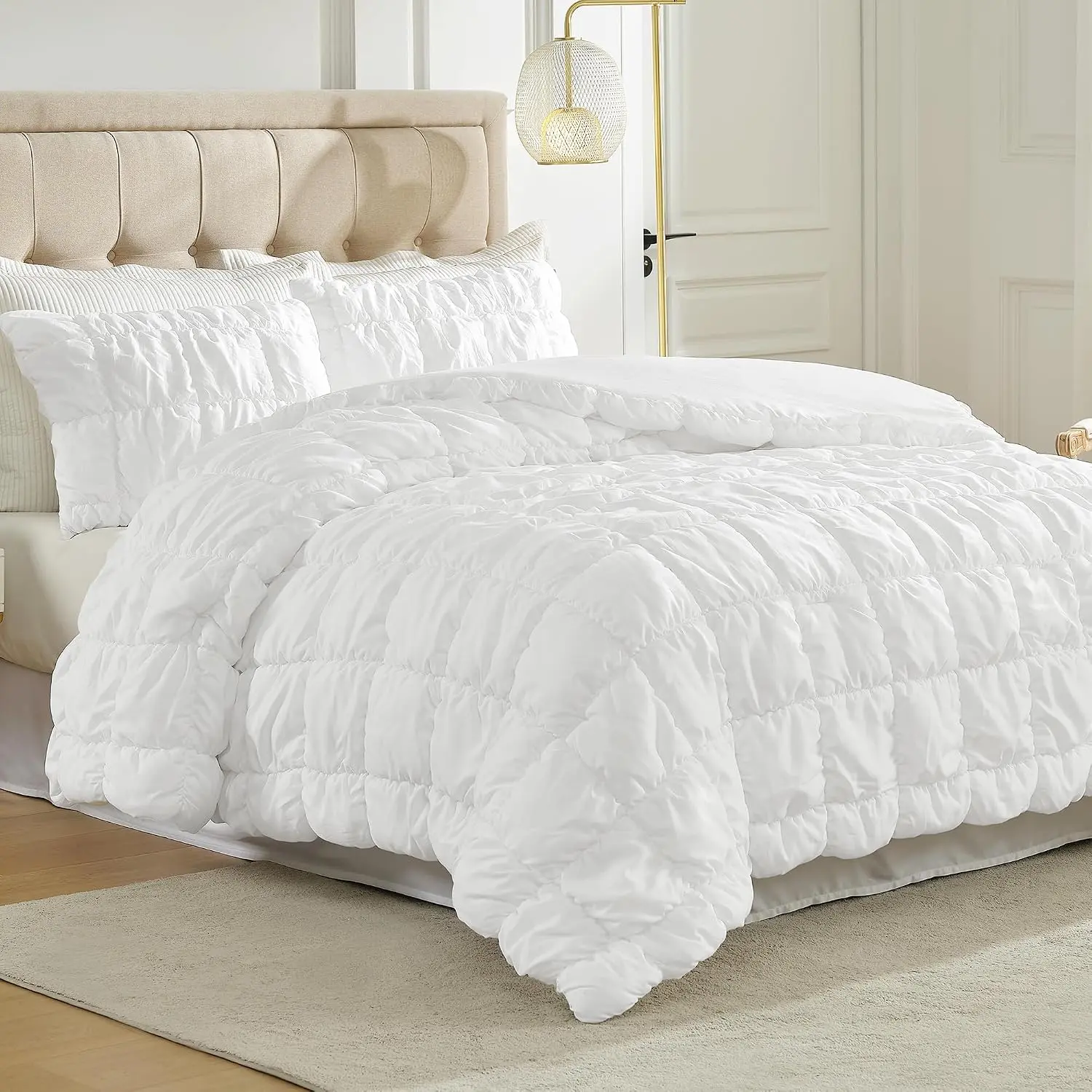 White Bubble Comforter Set , 2 count Ultra Soft Cozy Bedding Set for  Seasons,  Luxury  for Women  Decor