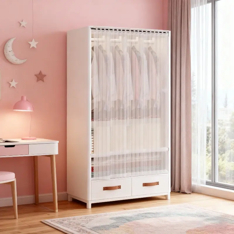 Easy-to-assemble wardrobe drawer set; space-saving steel-frame wardrobe with heavy-duty cover, ideal for apartments, dorm rooms, and bedrooms