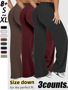 Women's High Waist Elastic Yoga Pants, Abdominal Control, Wide Leg Sports Pants, Gym Running Jogging, Durable Structure, Comfortable Fit, Athletic Trousers
