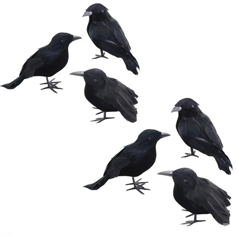 Fluffy Lightweight Plastic Spooky Crow Feather Charm - Realistic Simulation Ornament for Halloween Garden Landscape & Party Layout (Bag Accessory)