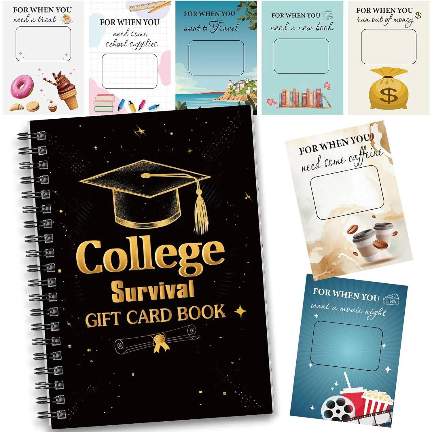 Artistic 5x7 in Open When Envelope Card Holder, Loose Cards for Handwritten Msgs, Black Office Stationery Care Package for 2026 College-Bound Students, Graduation, College Theme